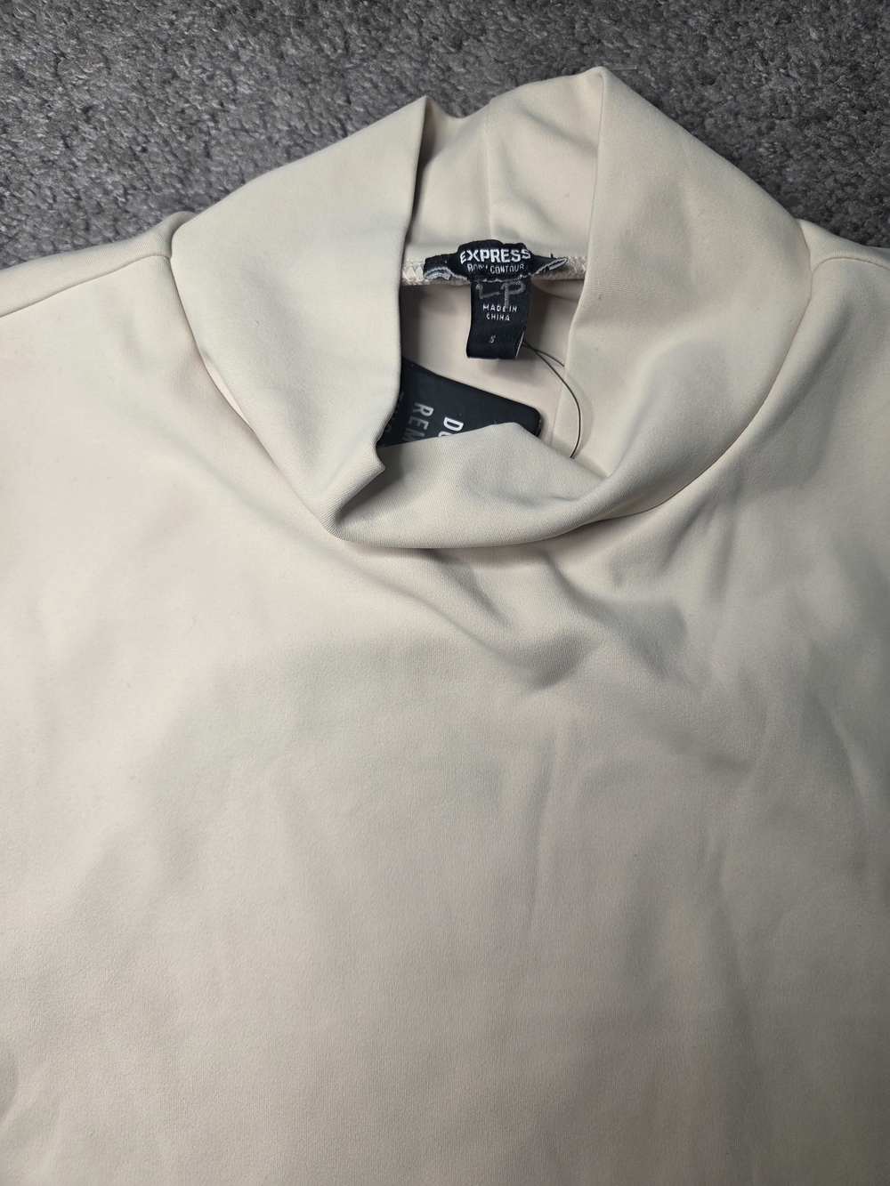 Express Long Sleeve Mock Neck Bodysuit in Light Beige - Picture 3 of 6